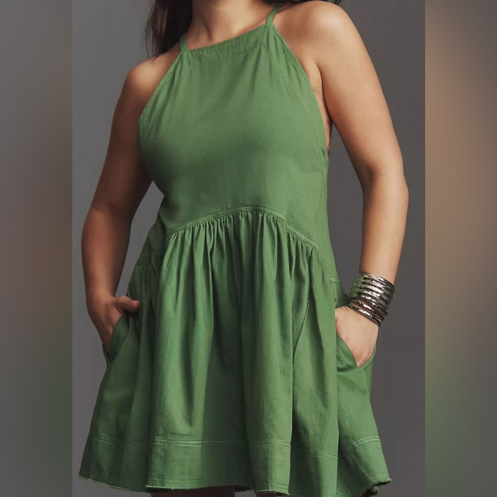The Kyla Flounce Green Mini Dress by Pilcro Size Large Petite
